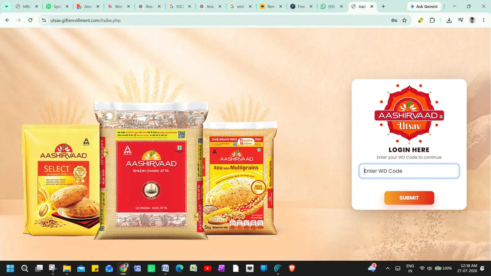 Aashirvaad Utsav retailer enrollment portal used during trade scheme execution